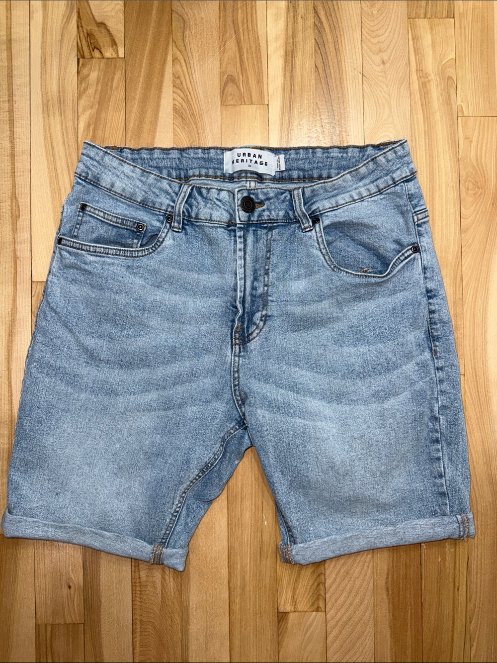 Urban Heritage Light Blue Denim Shorts with Rolled Hem
